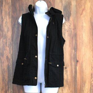 Love Tree Black Full Zip/Snap Hooded Utility Vest M